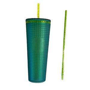 NWT Starbucks Soft Touch Green Grid Tumbler 24oz Venti